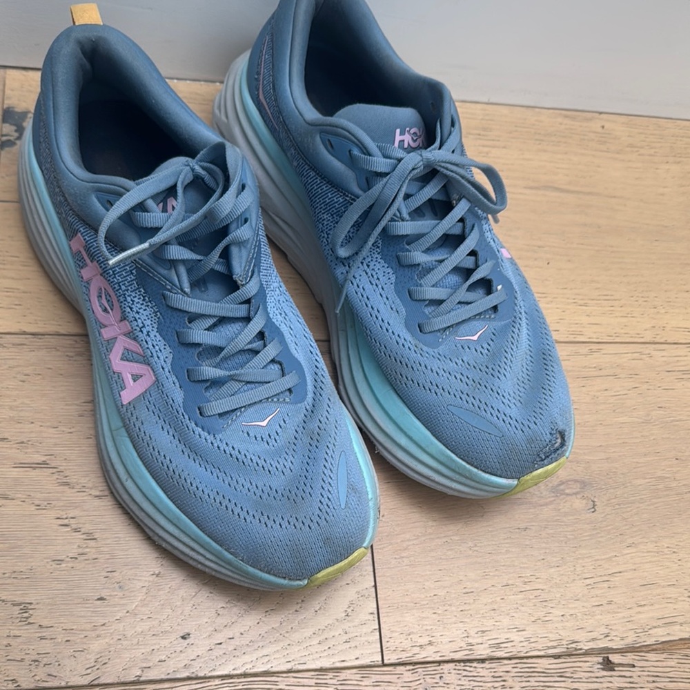 Hoka BONDI 8 Blue and Pink Athletic Shoes
